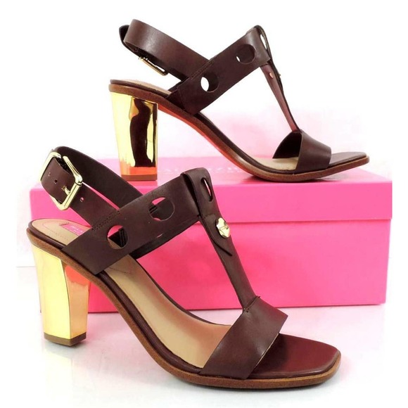 Isaac Mizrahi Sasha Metallic Heels Ankle Strap Sandal Studs Brown Size 7.5 - Picture 6 of 8